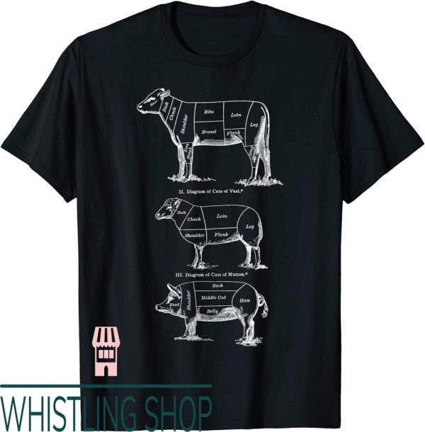 Pat Butcher T-Shirt Cow Bull Pig Pork Cuts Diagram Chart