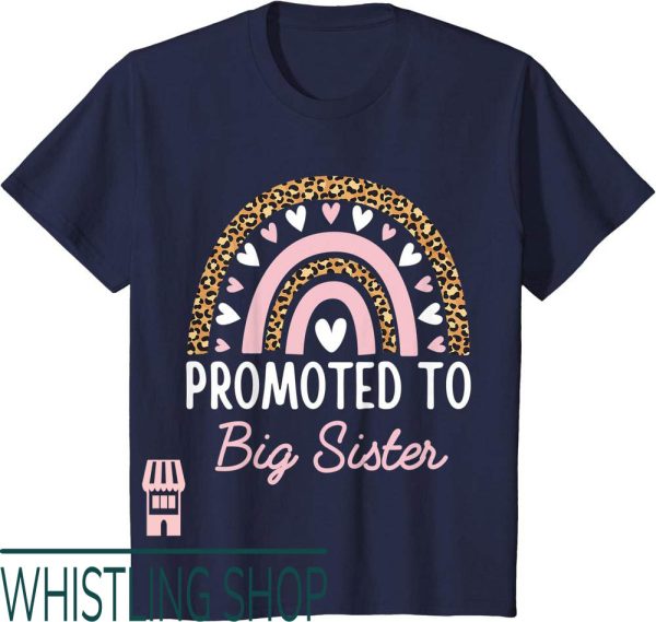 Promoted To Big Sister T-Shirt Teen Rainbow Leopard