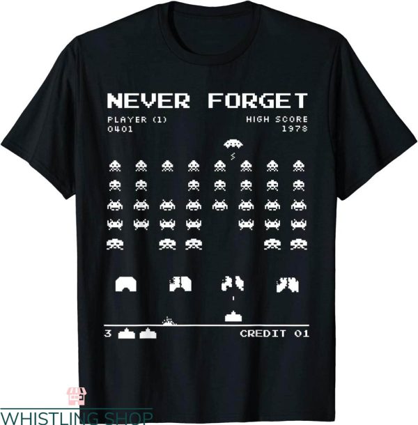 Space Invader T-Shirt Retro Vintage Never Forget Game 80’s