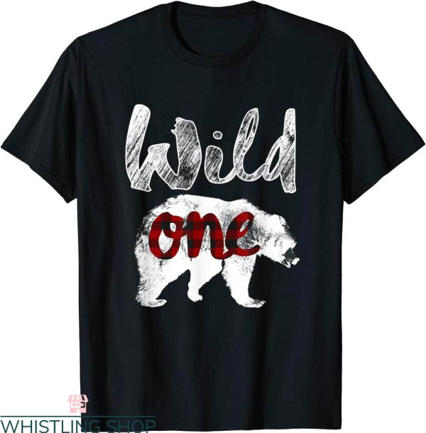 Wild One T-Shirt Bear 1st Birthday Lumberjack Buffalo Plaid