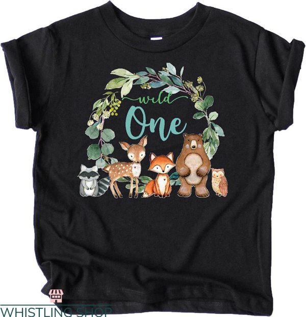 Wild One T-Shirt Wreath With Woodland Animals And Raglans