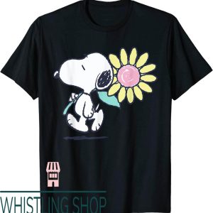 Womens Snoopy T-Shirt Peanuts Pink Daisy Flower