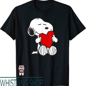 Womens Snoopy T-Shirt Peanuts Valentine Hugging Heart