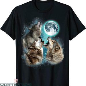 3 Wolves Moon T-Shirt Howling Wolf Head Funny Animal Tee