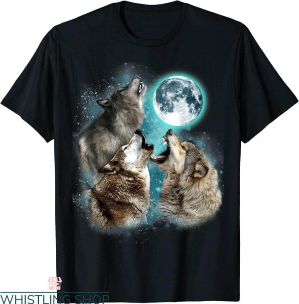 3 Wolves Moon T-Shirt Howling Wolf Head Funny Animal Tee