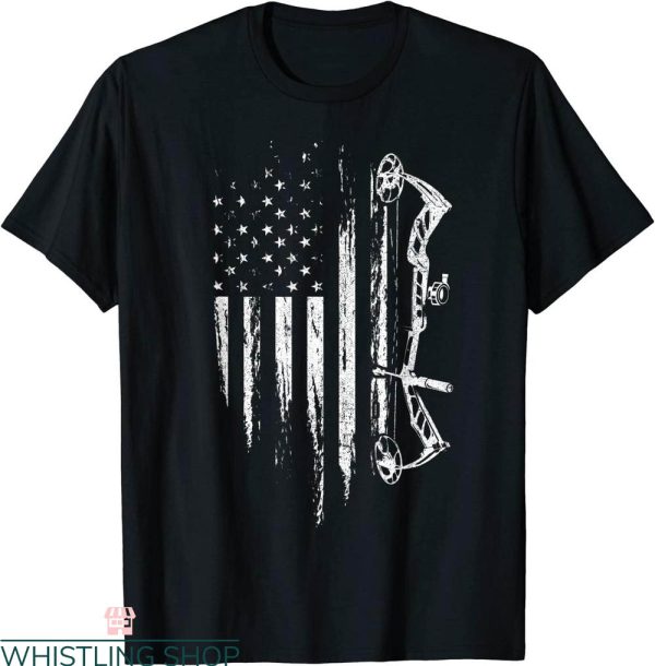 Bow Hunting T-Shirt American Flag Bow Archery Deer Hunter