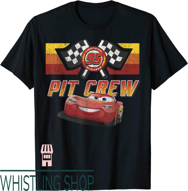 Gallery Dept Car T-Shirt Disney Pixar Crew Red Distressed