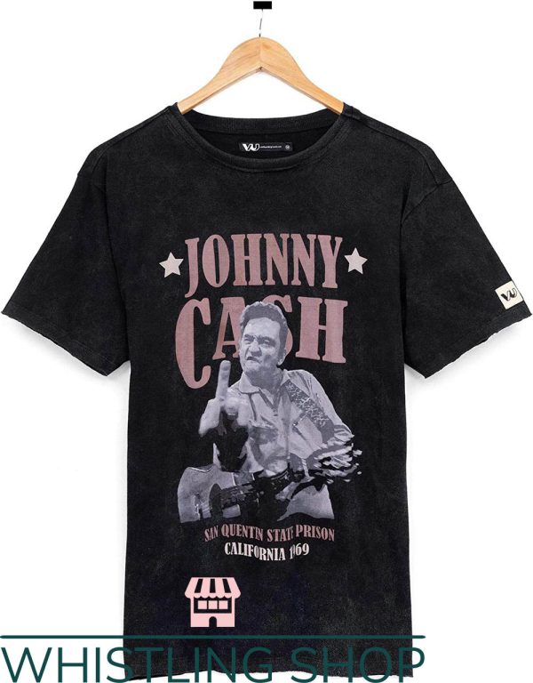 Johnny Cash Middle Finger T-Shirt San Quentin State Prison