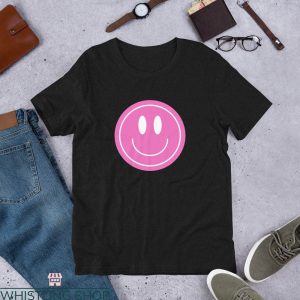 Pink Smiley Face T-Shirt Happy Design For Her Good Vibes Tee