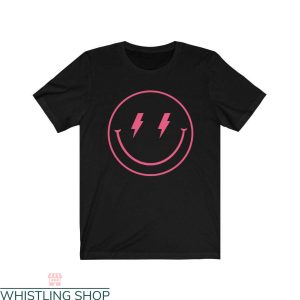 Pink Smiley Face T-Shirt Happy Smile Face Retro Vintage Tee