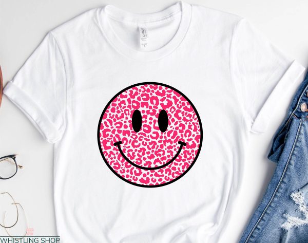 Pink Smiley Face T-Shirt Leopard Pink Hot Pink Daily Relaxed