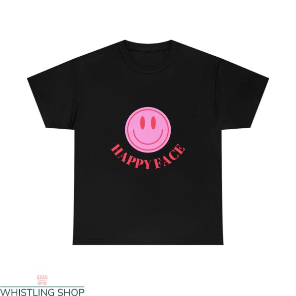 Pink Smiley Face T-Shirt Pink Happy Face Retro Smile Preppy