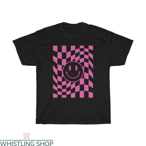 Pink Smiley Face T-Shirt Y2K Trendy Aesthetic Happy Face