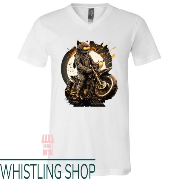 S&S T-Shirt Cat Riding Chopper Motorcycle Logo T-Shirt