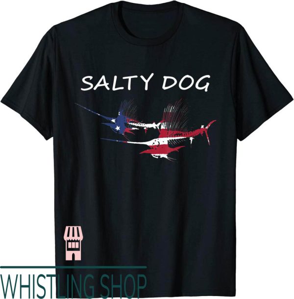 Sea Dogs T-Shirt American Flag Marlin Skeletons Fisherman