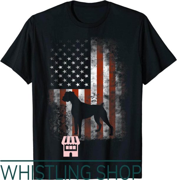 Boxer Sweat T-Shirt American Flag USA 4th Of July Dog