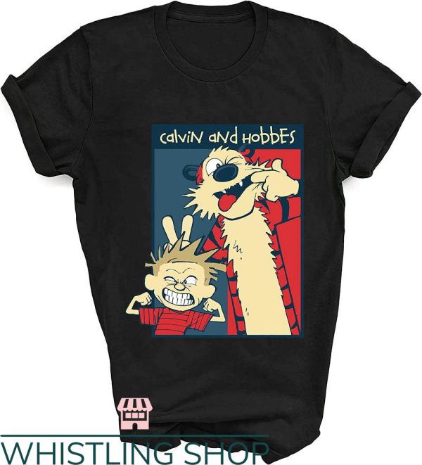 Calvin Doing Hobbes T shirt Black short sleeve