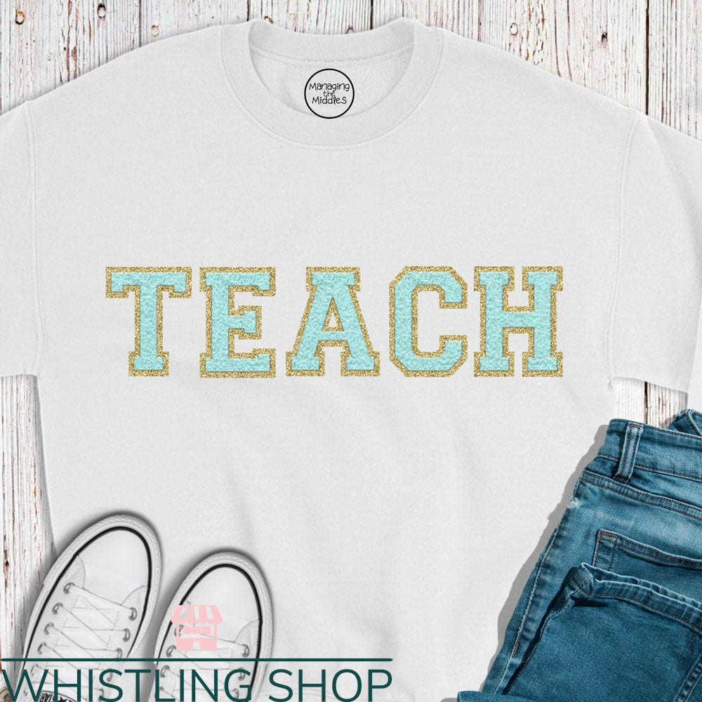 Chenille Letter T-Shirt Teach T-Shirt Gift For Mom