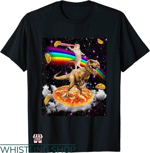 Galaxy Cat T-shirt Galaxy Laser Cat On Dinosaur On Pizza