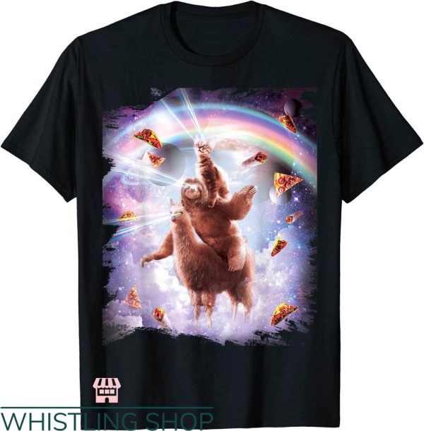 Galaxy Cat T-shirt Laser Eyes Space Cat Riding Sloth T-shirt