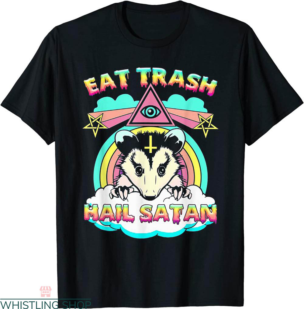 Hail Satan T-shirt Eat Trash Raccoon Pentagram Satanist
