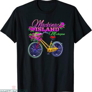 Mackinac Island T-shirt Michigan Gift Vintage Bike Flowers