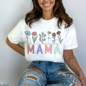 Mama Embroidered T-shirt Est 2023 Wildflowers Mother Day