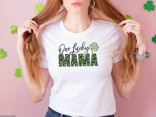 Mama Embroidered T-shirt Irish Clover Patrick Mother Day