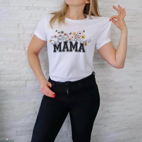 Mama Embroidered T-shirt Mother Day 2023 Coloful Wildflower