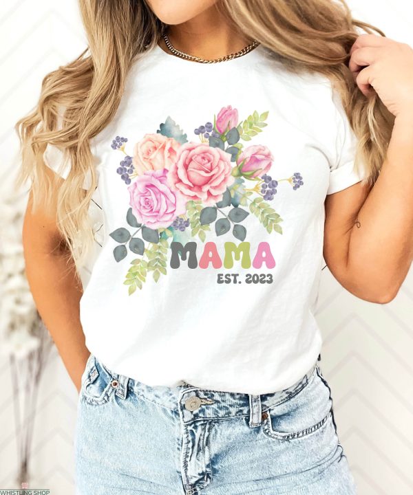 Mama Embroidered T-shirt Pastel Floral Rose Mother Day 2023