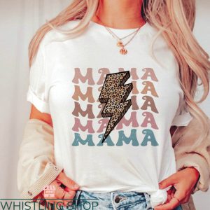 Mama Embroidered T-shirt Thunder Leopard Mother Day Vintage