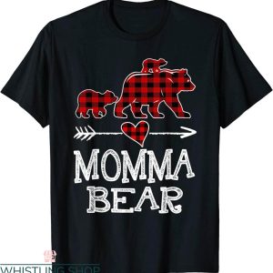Momma Bear T-Shirt Two Cubs Red Plaid Momma Christmas Pajama
