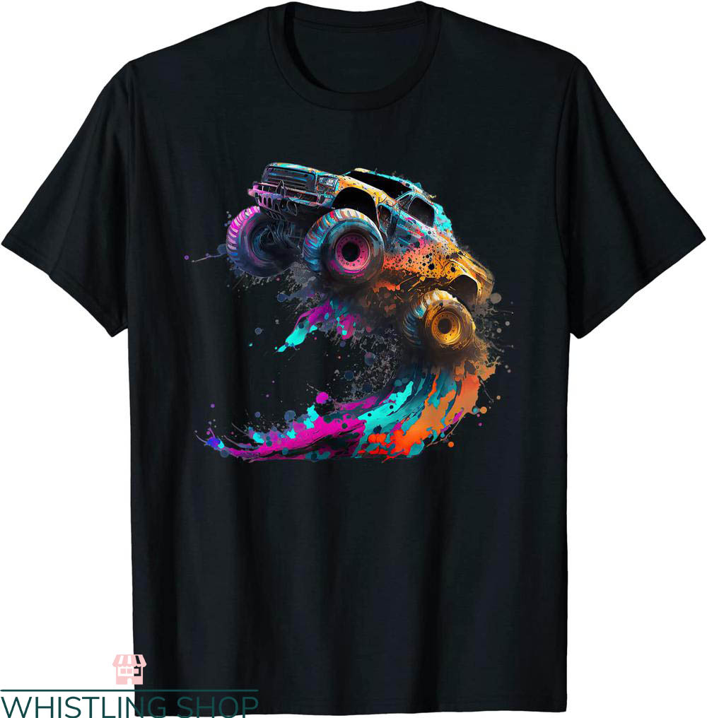 Monster Truck T-Shirt Jump Off Road Vehicle Colorful Dirt