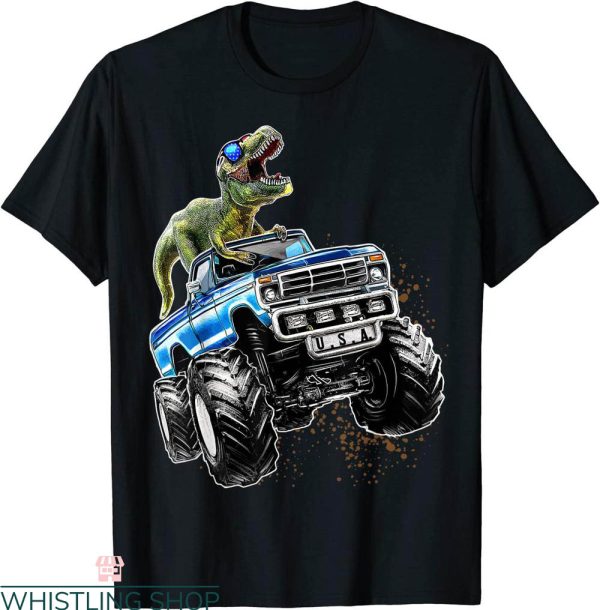 Monster Truck T-Shirt T Rex Dinosaur Patriotic Birthday
