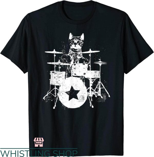 Punk Rock T-shirt Punk Rockstar Kitten Kitty Cat Drummer