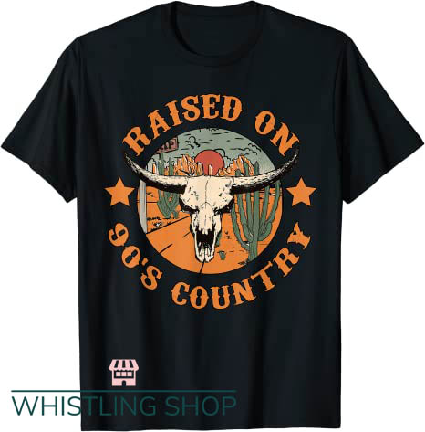 Raised On 90s Country T Shirt Cow Skull