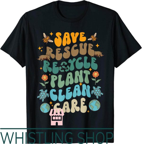 Save The Bees T-Shirt Retro Groovy Rescue Recycle Fun Earth