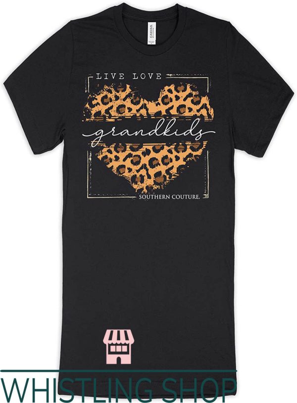 Southern Couture T-Shirt Live Love Grandkids Leopard Heart