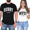 Wifey Hubby T-shirt Est 2023 Just Married Honeymoon Couple