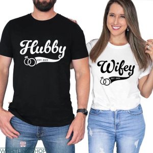 Wifey Hubby T-shirt Just Wedding Honeymoon Couple Est 2023