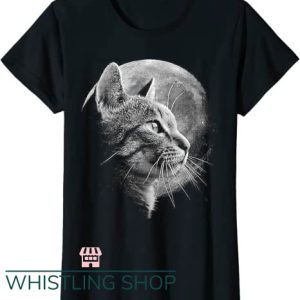 Womens Cat T Shirt Cute Cat With Moon