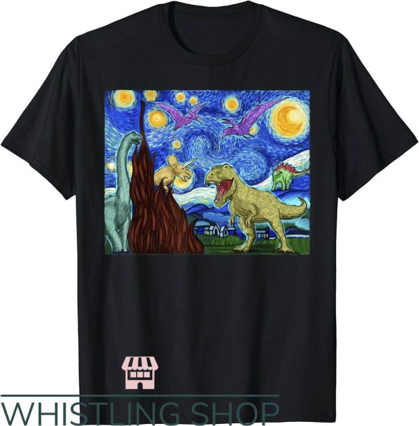 Adult Dinosaur T-Shirt Starry Night With Dinosaurs