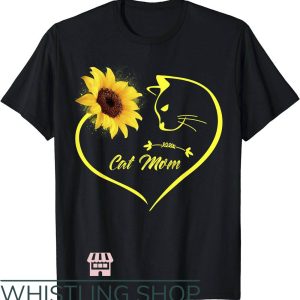 Cat Mom T-Shirt Sunflower Heart Love