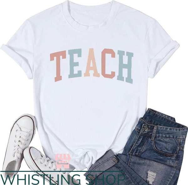 Cute Teacher T-Shirt Funny Letter Print Gift For Teacher