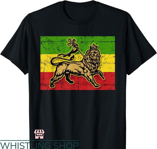 Lion Of Judah T-shirt Rasta Ethiopian Cross Reggae