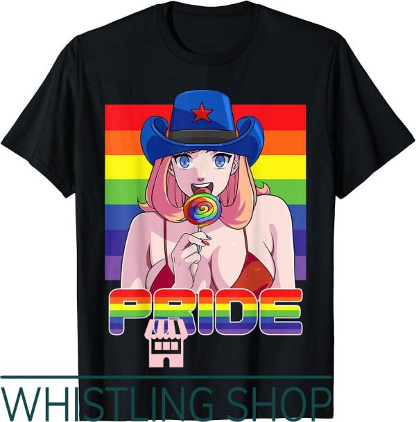 Sexy Cowgirl T-Shirt Pride Month Bikini Rainbow Lollipop