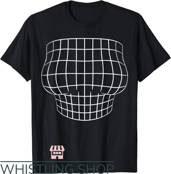 Side Boob T-Shirt Magnified Chest Illusion Grid Shirt