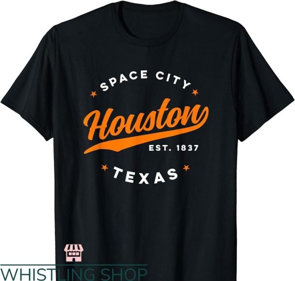 Space City T-shirt Vintage Houston Texas Orange Text