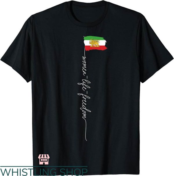Women Life Freedom T-shirt Iranian Lion Sun Flag T-shirt