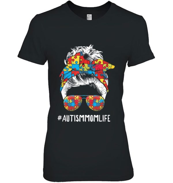 Autism Mom Life Messy Bun Sunglasses Bandana Mother’S Day Tank Top